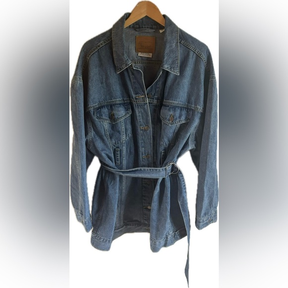 Rare LEVIS Belted Dolman Denim Trucker Jacket Women’s Xl Oversized Fit - Picture 7 of 7